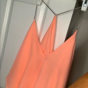 Venus silver strap coral blouse with elegant back.